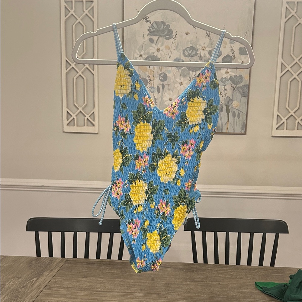 Aerie Floral Blue and Yellow One-Piece Swimsuit